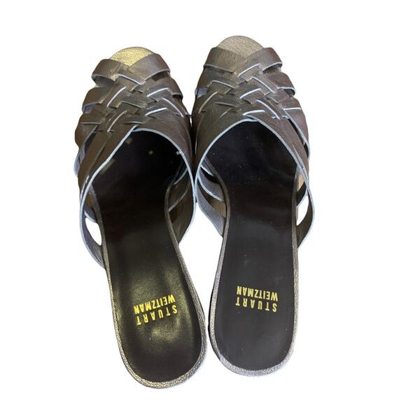 Stuart Weitzman Metallic Basket Weave Studded Mule Slide On Heel Sandal 7.5/8 - Picture 8 of 12